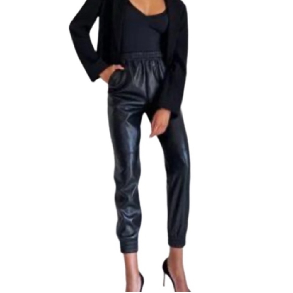 Aritzia Babaton Faux Leather Joggers caramel